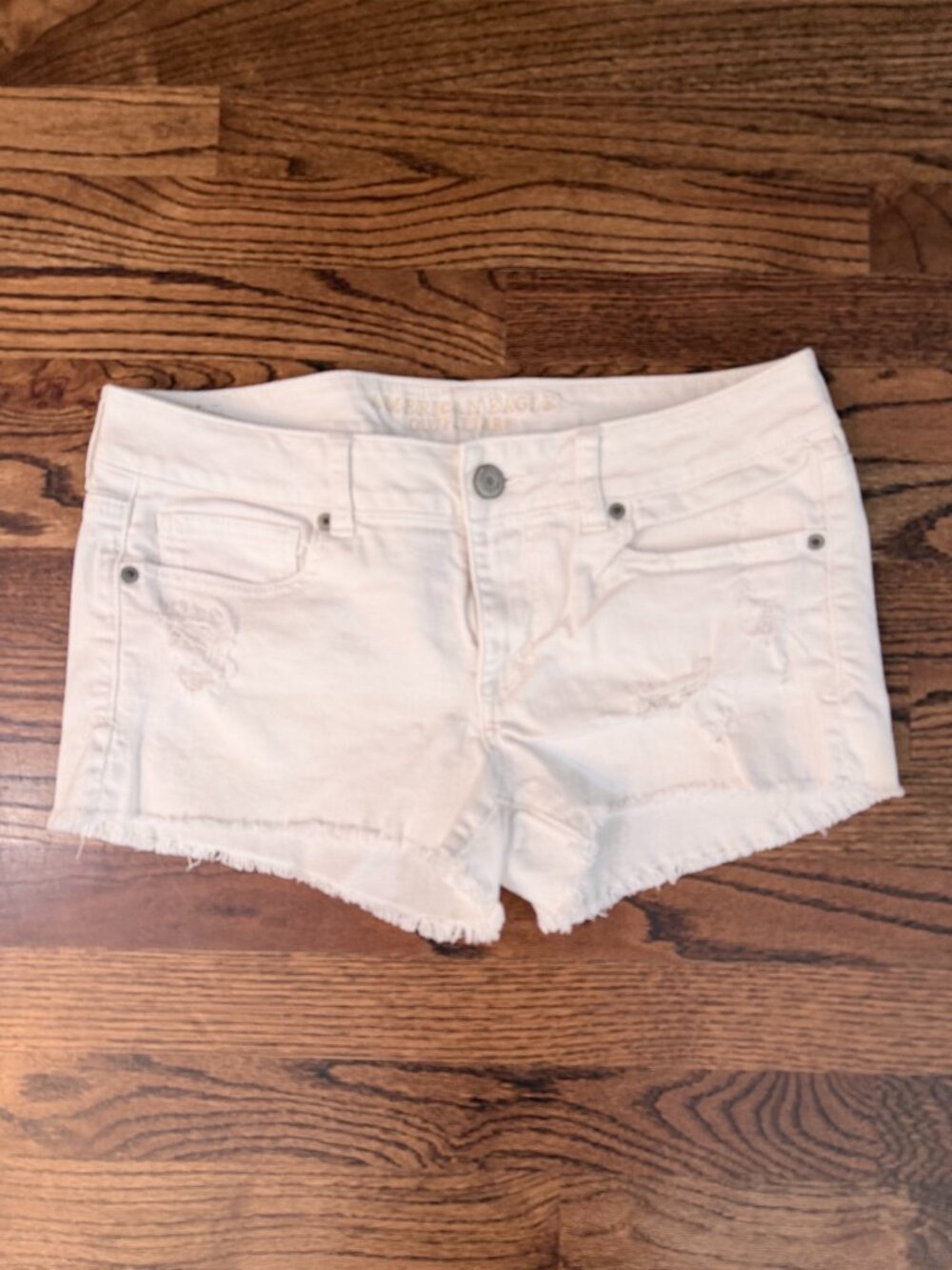 American Eagle White Distressed Denim Shorts, Size 10